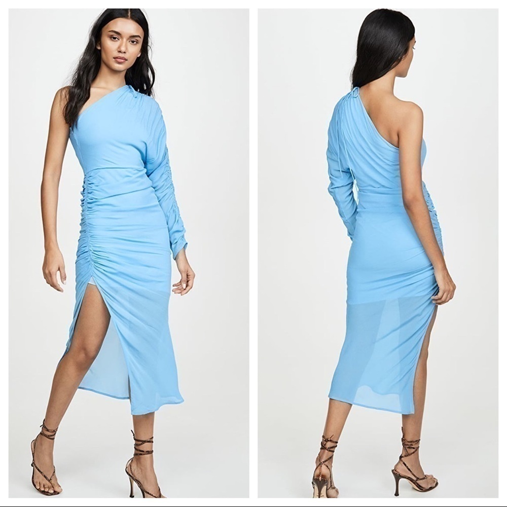 Manning Cartell Revolve Sky Blue Zero Gravity Ruched One Shoulder Dress Womens 2